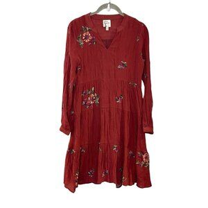 Anthropologie Fig And Flower Size PS Embroidered Ruffle Tiered‎ Boho Mini Dress